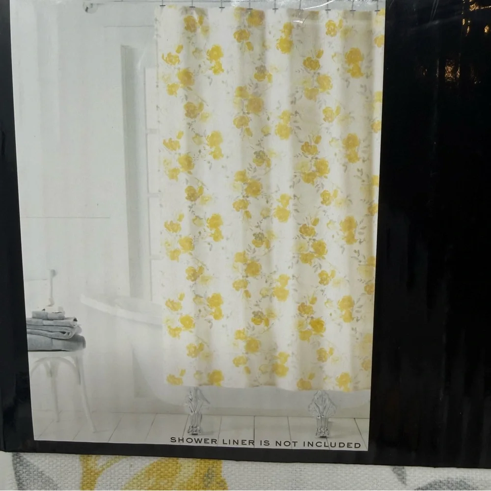 Lauren Ralph Lauren Floral Shower Curtain Yellow Gray White NWT